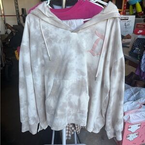 White and Pink Oversized Long Sleeve Hoodie